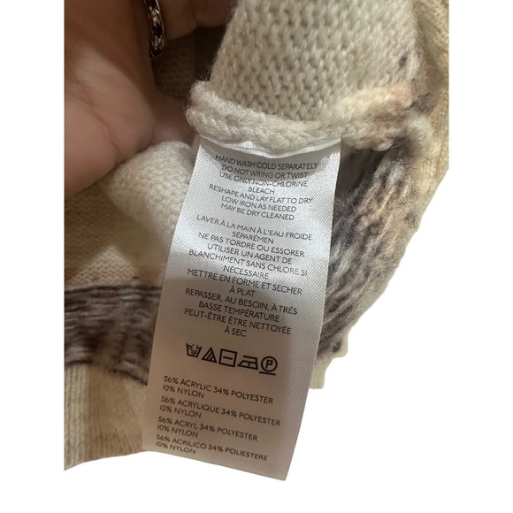 Pilcro Women Fair Isle Button Front Cardigan Sweater Cream Pink Mock Neck Small - Picture 4 of 6